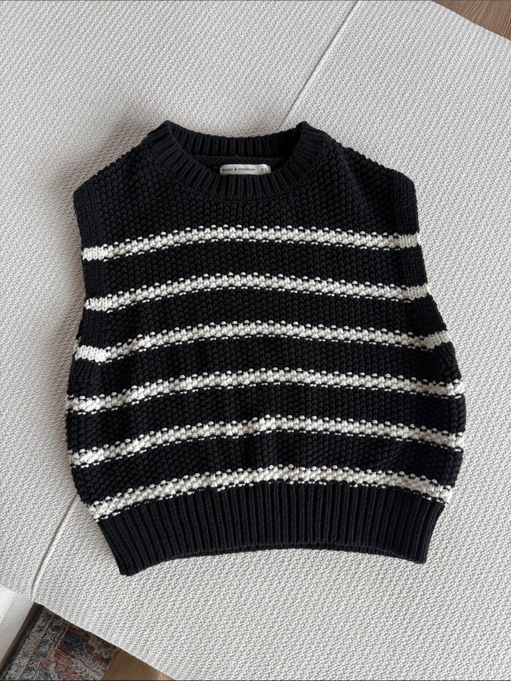 moon & madison Black and White Striped Knit Sweater Vest